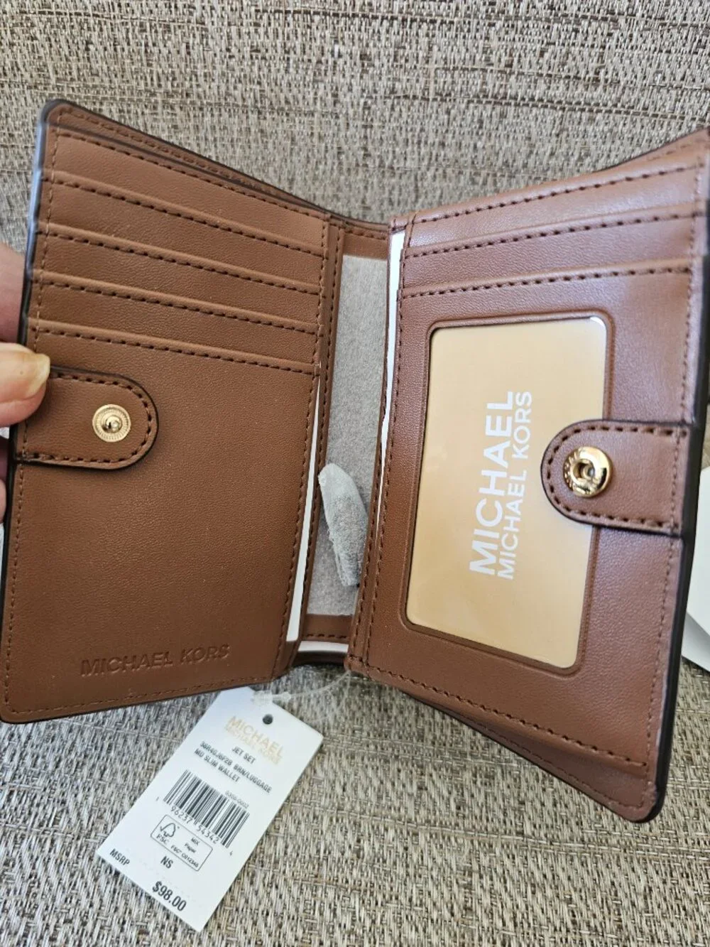 NWT Michael Kors Jet Set Brown Signature Medium Slim Bifold Wallet $98